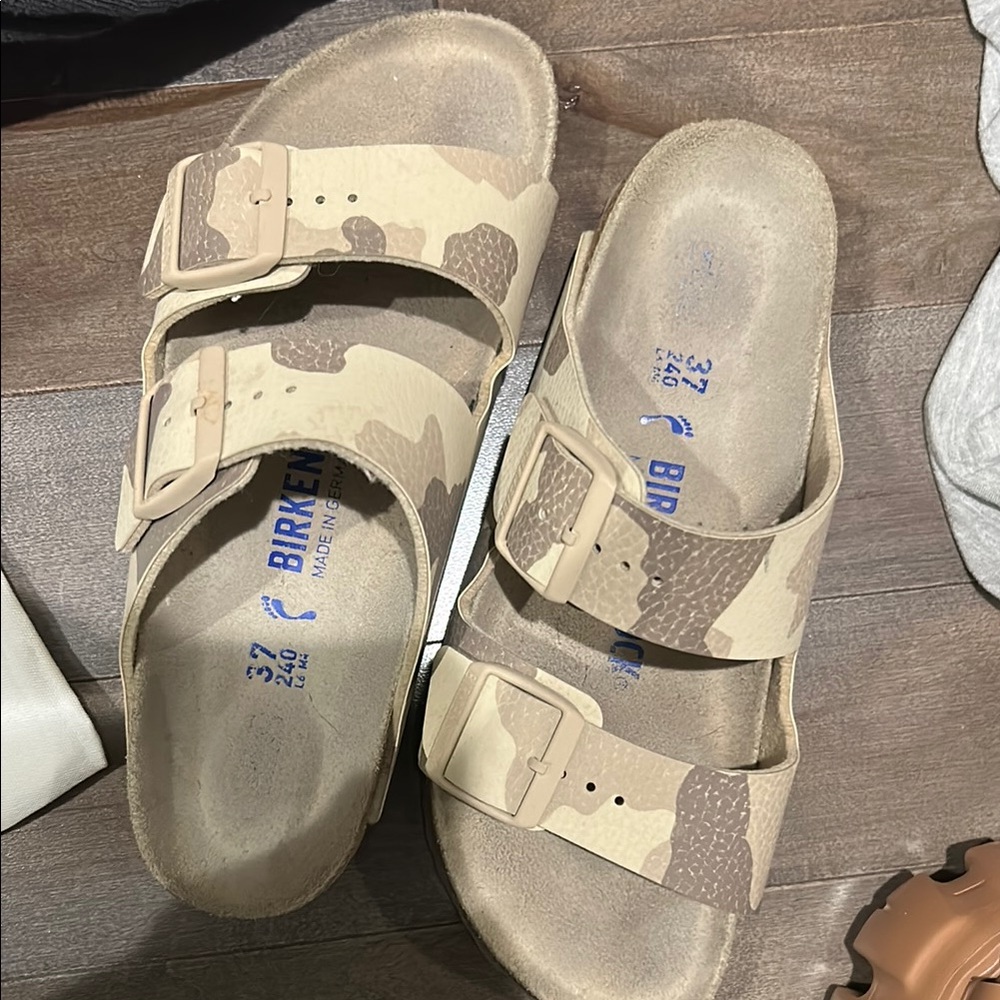 Birkenstock Two-Strap Sandals in Beige Camo